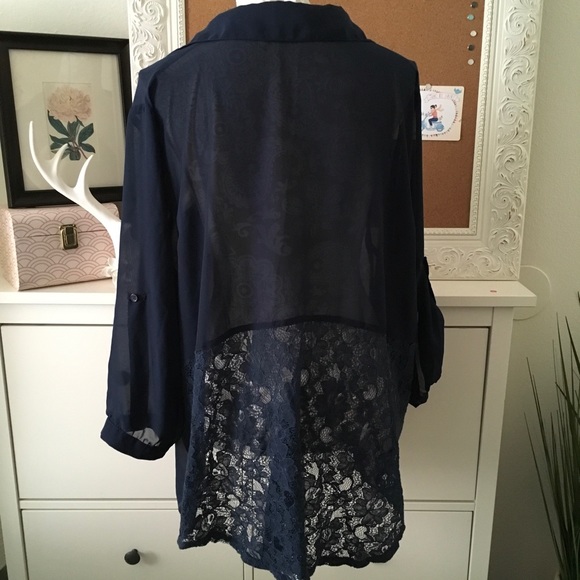 Navy Blue Sheer Button Down 🌊 - Picture 2 of 7